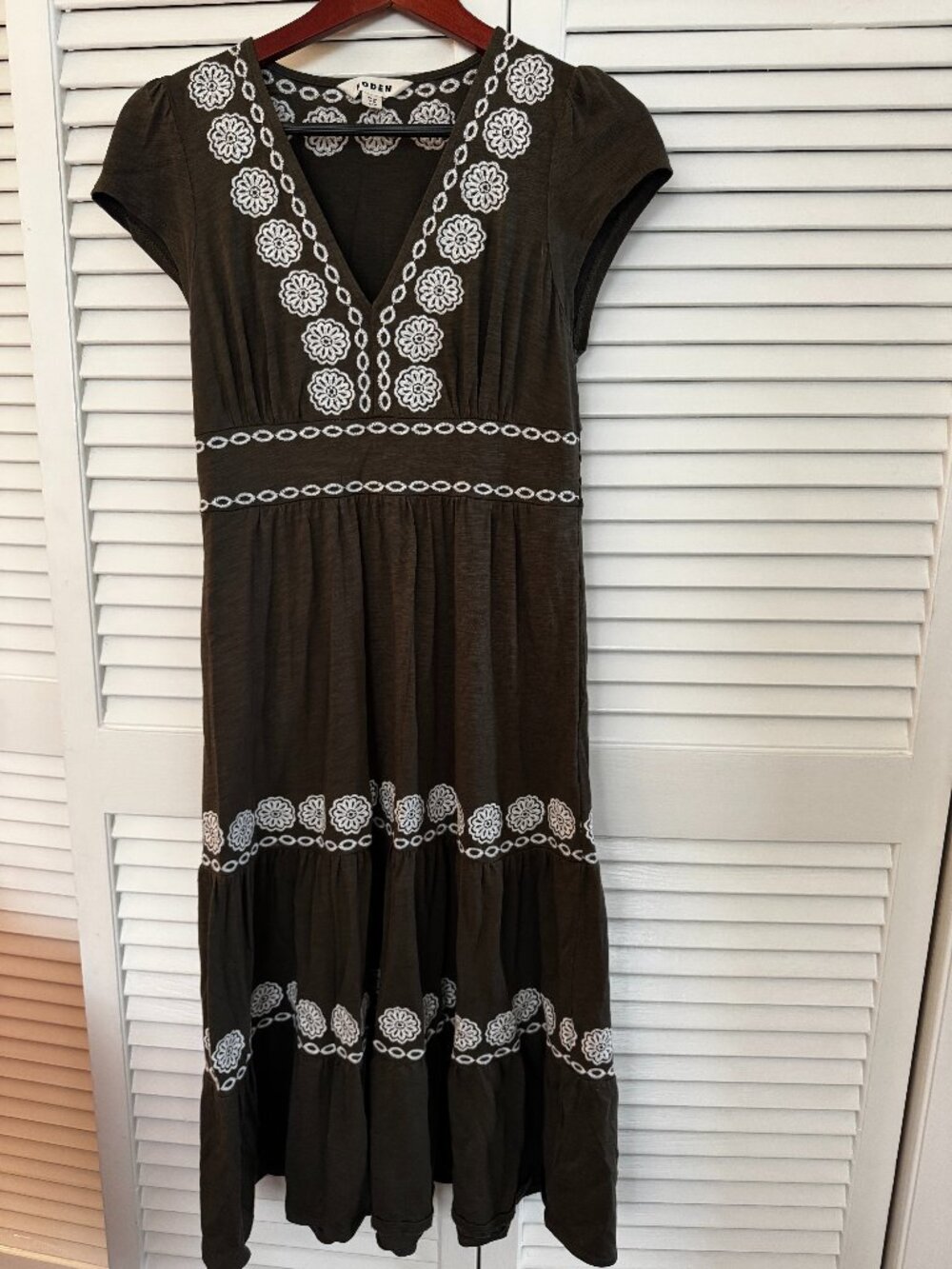 Boden olive cotton embroidered dress